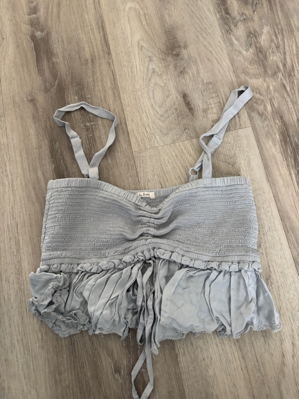 Aritzia Light Gray Smocked Ruffle Tank Top